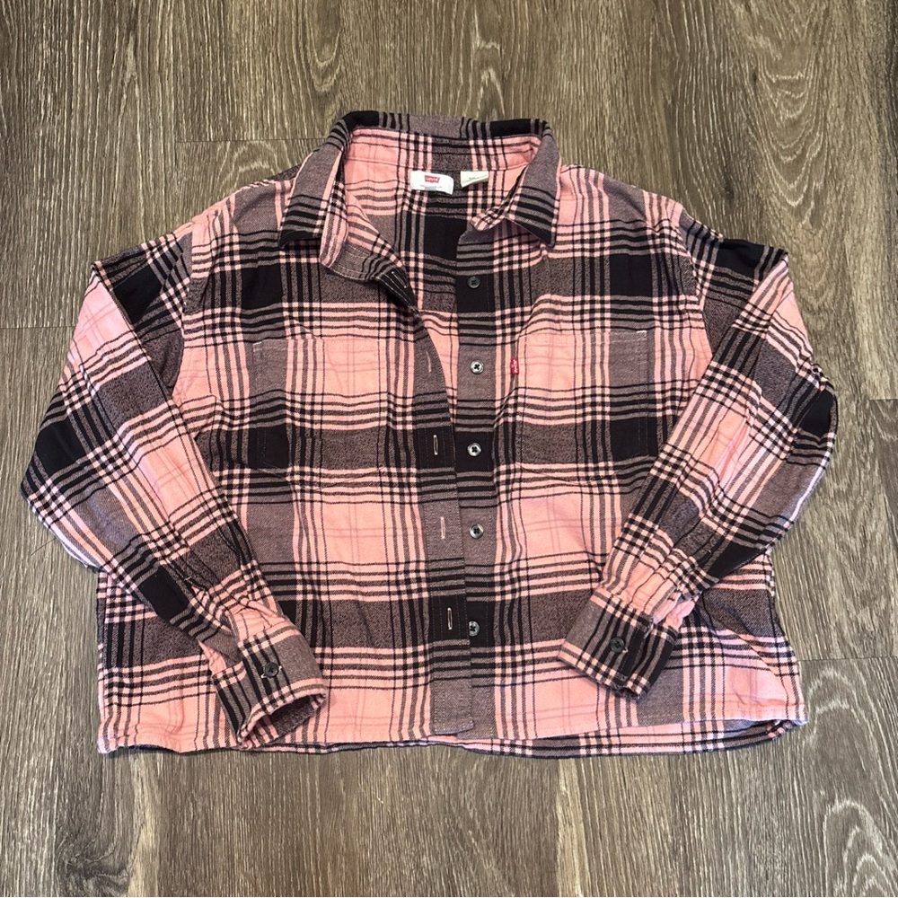 Levi's Pink and Black Plaid Button-Up Shirt, size XS
